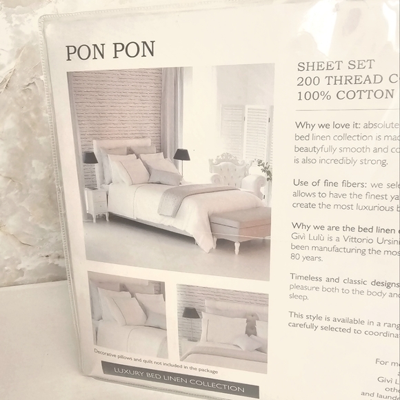 **Givi Lulu King Italian Cotton Percale Pon Pon Sheet Set - Picture 9 of 10